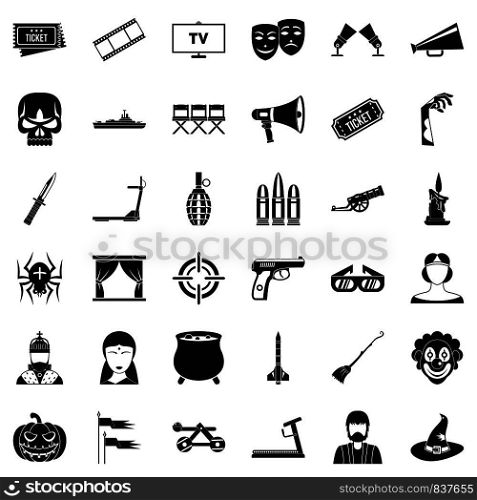 Movie icons set. Simple style of 36 movie vector icons for web isolated on white background. Movie icons set, simle style