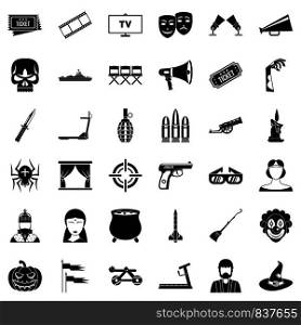 Movie icons set. Simple style of 36 movie vector icons for web isolated on white background. Movie icons set, simle style