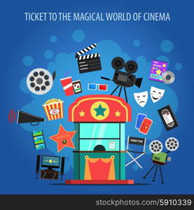 Movie industry concept with cinema flat icons set vector illustration. Movie Concept Flat