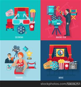 Movie Making Icons Set. Movie making and premiere icons set with 3d cinema film stars and director flat isolated vector illustration