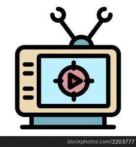 Movie on tv icon. Outline movie on tv vector icon color flat isolated. Movie on tv icon color outline vector