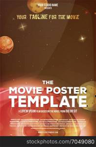 Movie Poster Template. Illustration of a space movie poster template, with title, tagline and lines for producers and casting