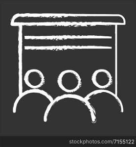 Movie theater chalk icon. Screening room. Cinema hall. Entertainment zone. People in front of screen. Residents recreation area. Apartment amenities. Isolated vector chalkboard illustration