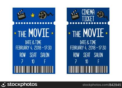 Movie ticket template,cool doodle vector illustration. Movie ticket template
