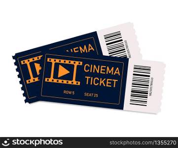 Movie tickets. Two tickets in cinema or theater. Coupon with admit. Film concept. Background for realistic paper ticket on front view. Card or template for enter to concert, festival. Vector.. Movie tickets. Two tickets in cinema or theater. Coupon with admit. Film concept. Background for realistic paper ticket on front view. Card or template for enter to concert, festival. Vector