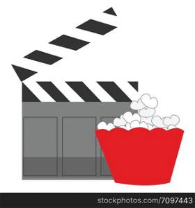 Movies and popcorn, illustration, vector on white background.