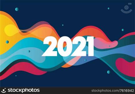 Moving colorful abstract background with 2021 new year. Dynamic Effect. Vector Illustration. Design Template for poster and cover.. Moving colorful abstract background. Dynamic Effect. Vector Illustration. Design Template.