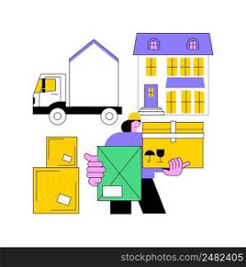 Moving house services abstract concept vector illustration. Door-to-door removals, movers service, packing service, relocation, real estate, shipping container, family home abstract metaphor.. Moving house services abstract concept vector illustration.