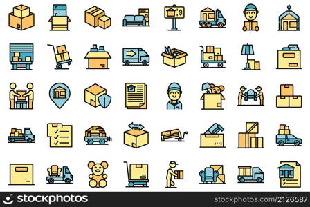 Moving house services icons set outline vector. Storehouse box. Cargo move. Moving house services icons set vector flat