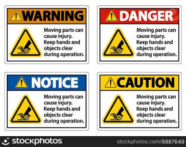 Moving parts can cause injury sign on white background 