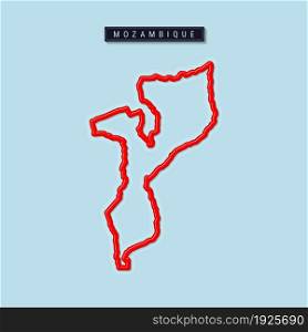 Mozambique bold outline map. Glossy red border with soft shadow. Country name plate. Vector illustration.. Mozambique bold outline map. Vector illustration