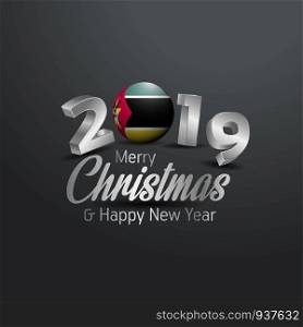 Mozambique Flag 2019 Merry Christmas Typography. New Year Abstract Celebration background