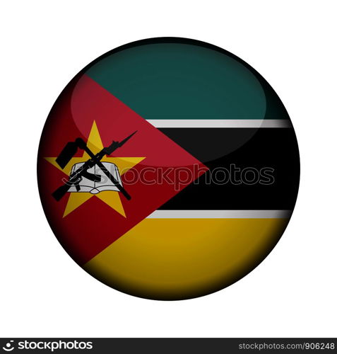 mozambique Flag in glossy round button of icon. mozambique emblem isolated on white background. National concept sign. Independence Day. Vector illustration.