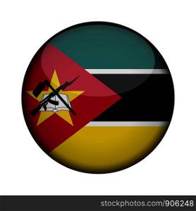 mozambique Flag in glossy round button of icon. mozambique emblem isolated on white background. National concept sign. Independence Day. Vector illustration.