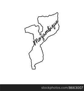 Mozambique outline map with the handwritten country name. Continuous line drawing of patriotic home sign. A love for a small homeland. T-shirt print idea. Vector illustration.. Mozambique outline map with the handwritten country name. Continuous line drawing of patriotic home sign