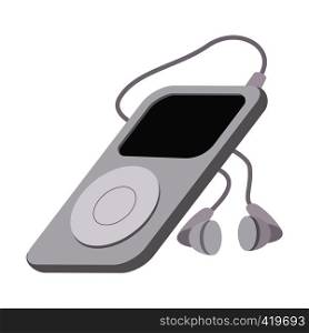 Mp3 player with headphones cartoon icon. Hipster symbol on a white background. Mp3 player cartoon icon