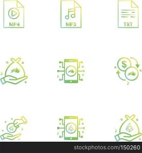 Mp4 , audio , mp3 , video , txt , crypto currency , dollar , money , safe ,icon, vector, design,  flat,  collection, style, creative,  icons