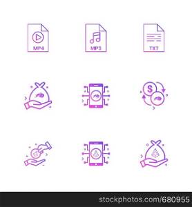 Mp4 , audio , mp3 , video , txt , crypto currency , dollar , money , safe ,icon, vector, design, flat, collection, style, creative, icons