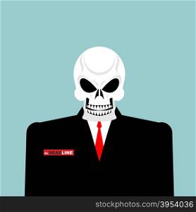 Mr Deadline. Death of a businessman in a suit. Skeleton in an Office suit. Vector illustration.&#xA;