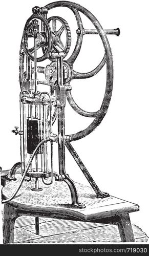 Mr. Deleuil pneumatic machine, vintage engraved illustration. Industrial encyclopedia E.-O. Lami - 1875.