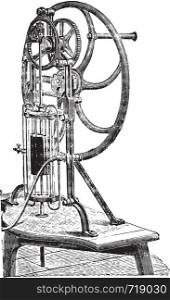 Mr. Deleuil pneumatic machine, vintage engraved illustration. Industrial encyclopedia E.-O. Lami - 1875.