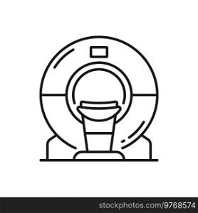 MRI scan outline icon, computed tomography machine. Vector computed tomography diagnostic magnetic resonance tomography, tomograph scanner. Computed tomography outline icon, medical machine
