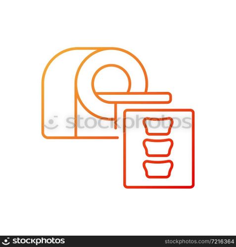 MRI scans gradient linear vector icon. Disease testing procedure. Medical technology. Patient condition diagnosis. Thin line color symbol. Modern style pictogram. Vector isolated outline drawing. MRI scans gradient linear vector icon