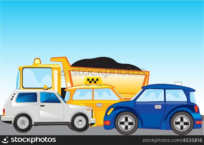Much cars on road. The Road and much cars on her.Vector illustration