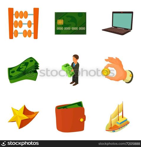 Much money icons set. Cartoon set of 9 much money vector icons for web isolated on white background. Much money icons set, cartoon style