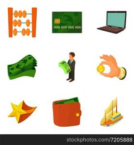 Much money icons set. Cartoon set of 9 much money vector icons for web isolated on white background. Much money icons set, cartoon style