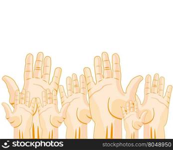 Much raised hands. Hands of the people stretched upwards on white background is insulated