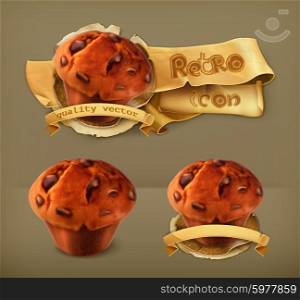 Muffin, retro vector icon