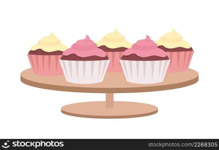 Muffins with whipped cream semi flat color vector object. Full sized item on white. Party fare. Delicious dessert simple cartoon style illustration for web graphic design and animation. Muffins with whipped cream semi flat color vector object