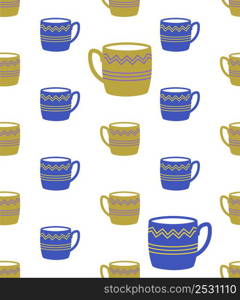 Mug Icon Seamless Pattern, Tea, Coffee, Milk Mug Icon Vector Art Illustration