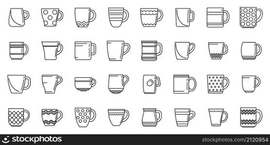 Mug icons set outline vector. Coffee cup. Steam hot mug. Mug icons set outline vector. Coffee cup