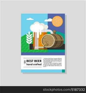 Mug of beer and a keg of beer. Colorful poster advertising beer. The best beer.