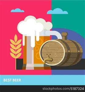 Mug of beer and a keg of beer. Colorful poster. The best beer. Eco-friendly products.