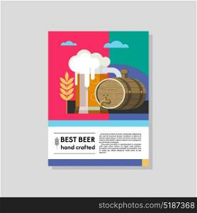 Mug of beer and a keg of beer. Colorful poster. The best beer.