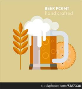 Mug of beer and the barley spike. Vector illustration. Beer point. Hand crafted.
