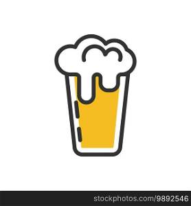 Mug of beer glass alcohol icon isolated on white. Logo beer mug with white froth golden drink vector illustration concept