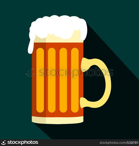 Mug of beer icon in flat style on a blue background. Mug of beer icon in flat style