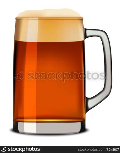 Mug of beer mockup. Realistic illustration of mug of beer vector mockup for web design isolated on white background. Mug of beer mockup, realistic style