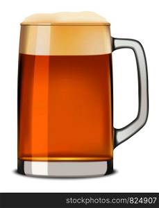 Mug of beer mockup. Realistic illustration of mug of beer vector mockup for web design isolated on white background. Mug of beer mockup, realistic style