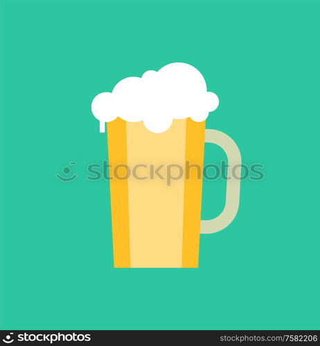 Mug of beer with froth vector isolated icon. Cold refreshing drink in glass container, breweri product with foam, oktoberfest symbol with bubbles. Mug Beer with Froth Vector Cold Refreshing Drink