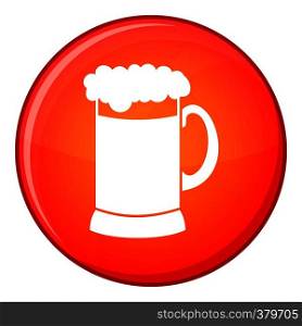 Mug of dark beer icon in red circle isolated on white background vector illustration. Mug of dark beer icon, flat style