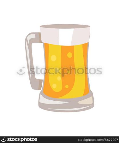 Mug of Light Beer Vector Illustration Isolated. Mug of light beer vector illustration isolated on white. Traditional alcohol drink in transparent glass with handle, icon in cartoon style