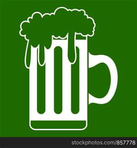 Mug with beer icon white isolated on green background. Vector illustration. Mug with beer icon green