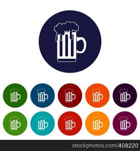 Mug with beer set icons in different colors isolated on white background. Mug with beer set icons
