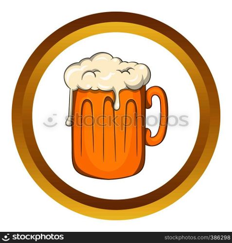Mug with beer vector icon in golden circle, cartoon style isolated on white background. Mug with beer vector icon