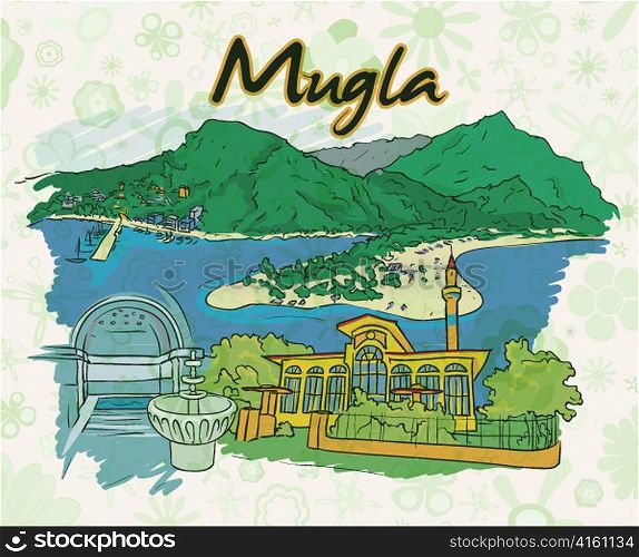 mugla doodles with floral vector illustration